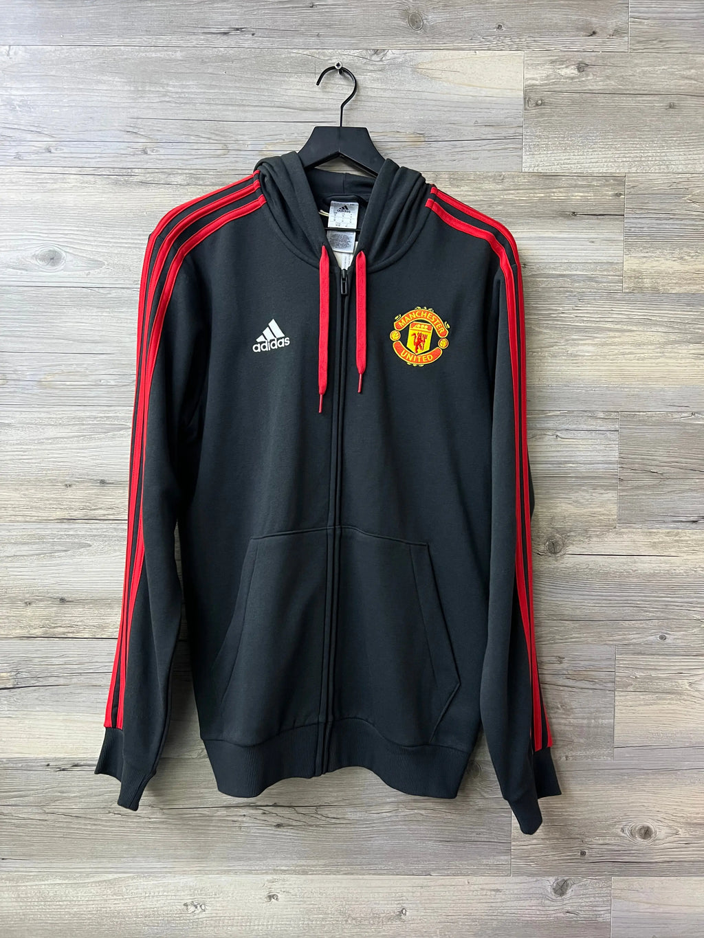 Adidas Manchester United Black & Red 3-Stripes Full-Zip Hoodie