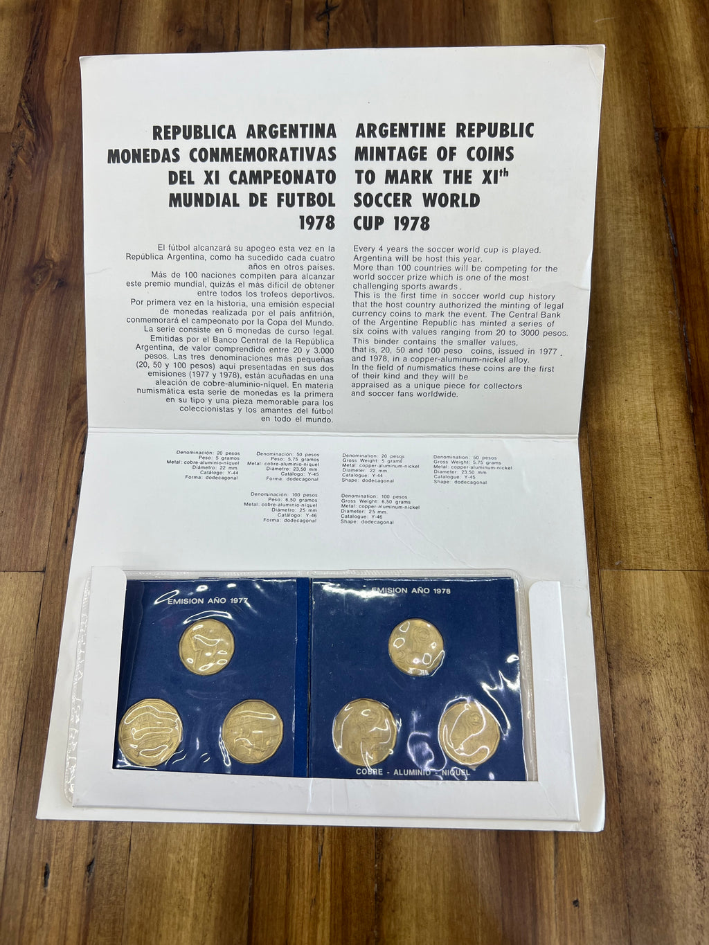 Argentina 1978 FIFA World Cup Commemorative Coin Set – Complete 6 Coin Collection | Original Folder & Holder