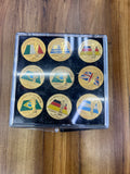 FIFA World Cup Champions Collector Pin Set (1930–1978) – Vintage Gold-Tone Enamel Pins in Display Case