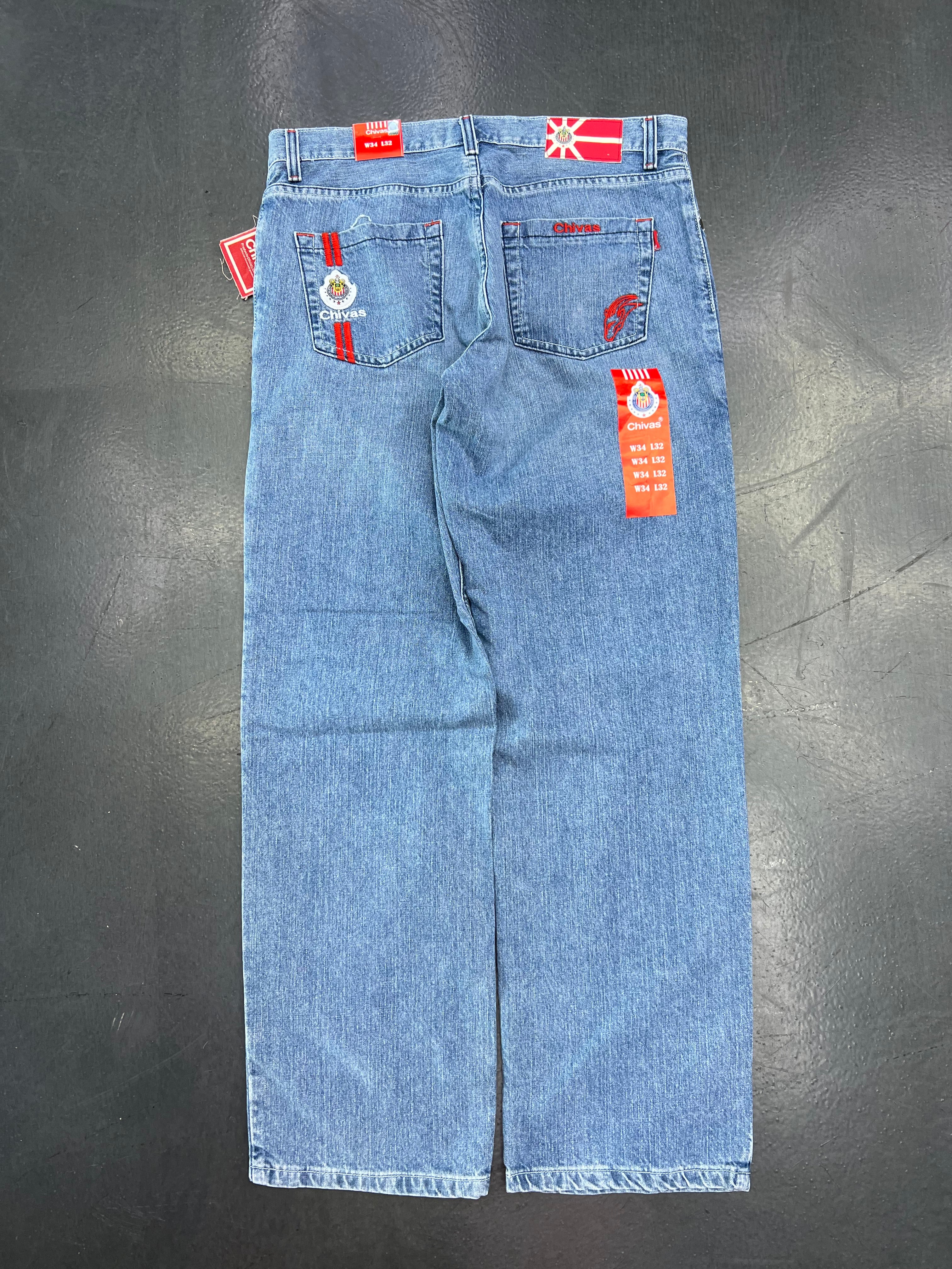 Club Chivas Vintage Y2K Embroidered Denim Jeans – Light Wash