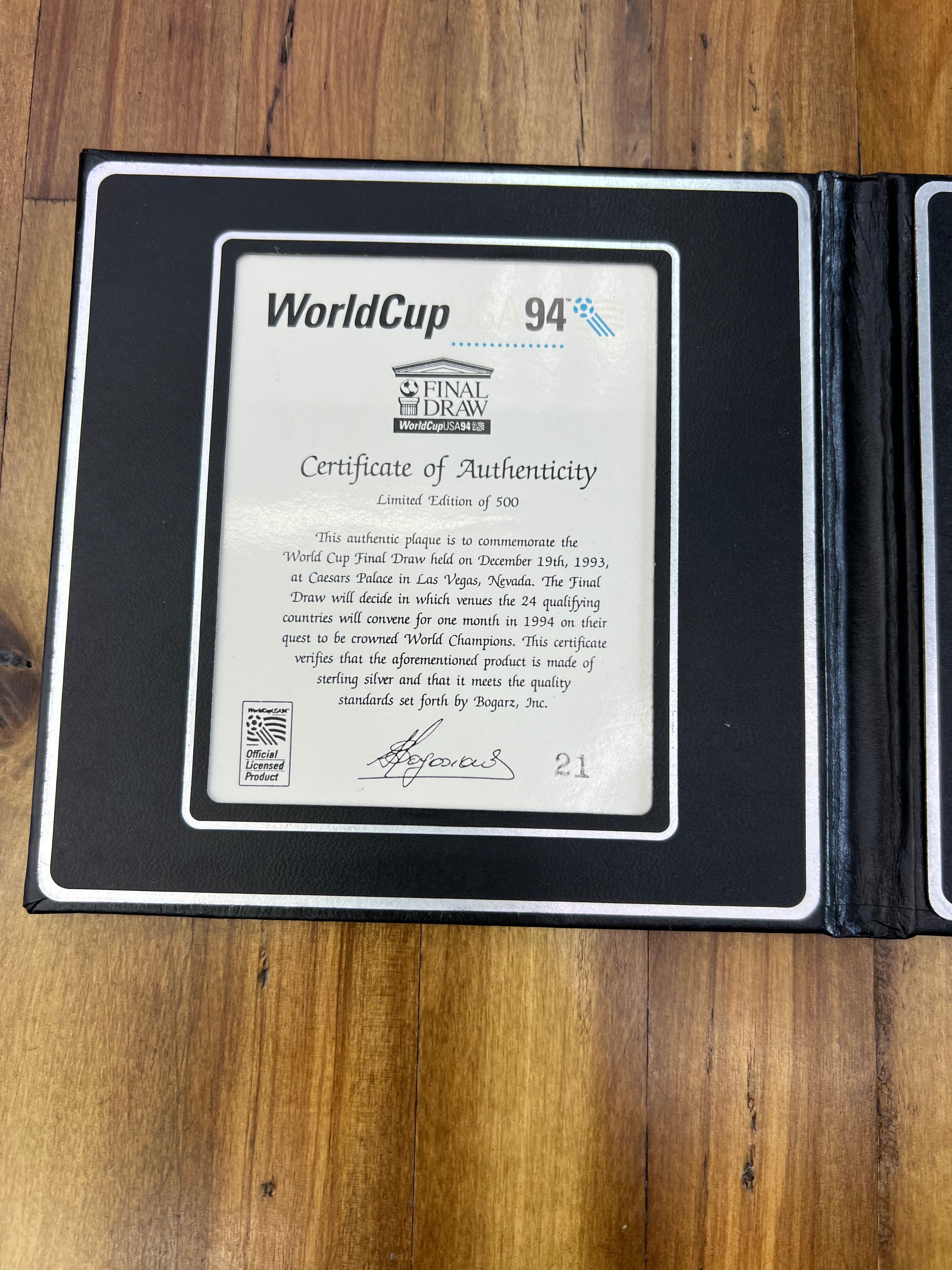 1994 FIFA World Cup USA Final Draw Sterling Silver Plaque – Limited Edition #21/500 | Official Licensed Collectible