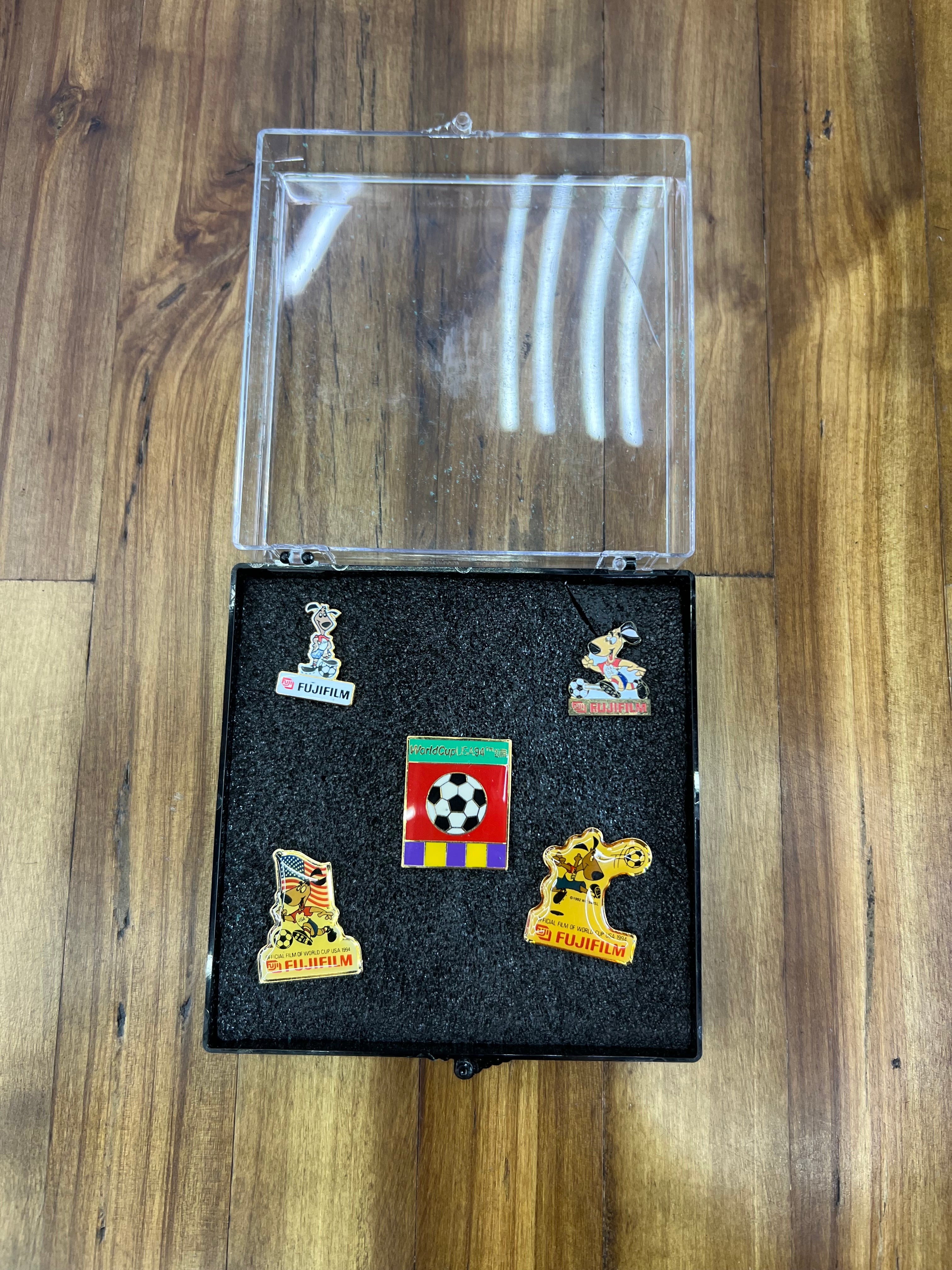 1994 FIFA World Cup USA Fujifilm Sponsor Pin Collection (5-Piece Set) – Official World Cup USA ’94 Pins with Display Case