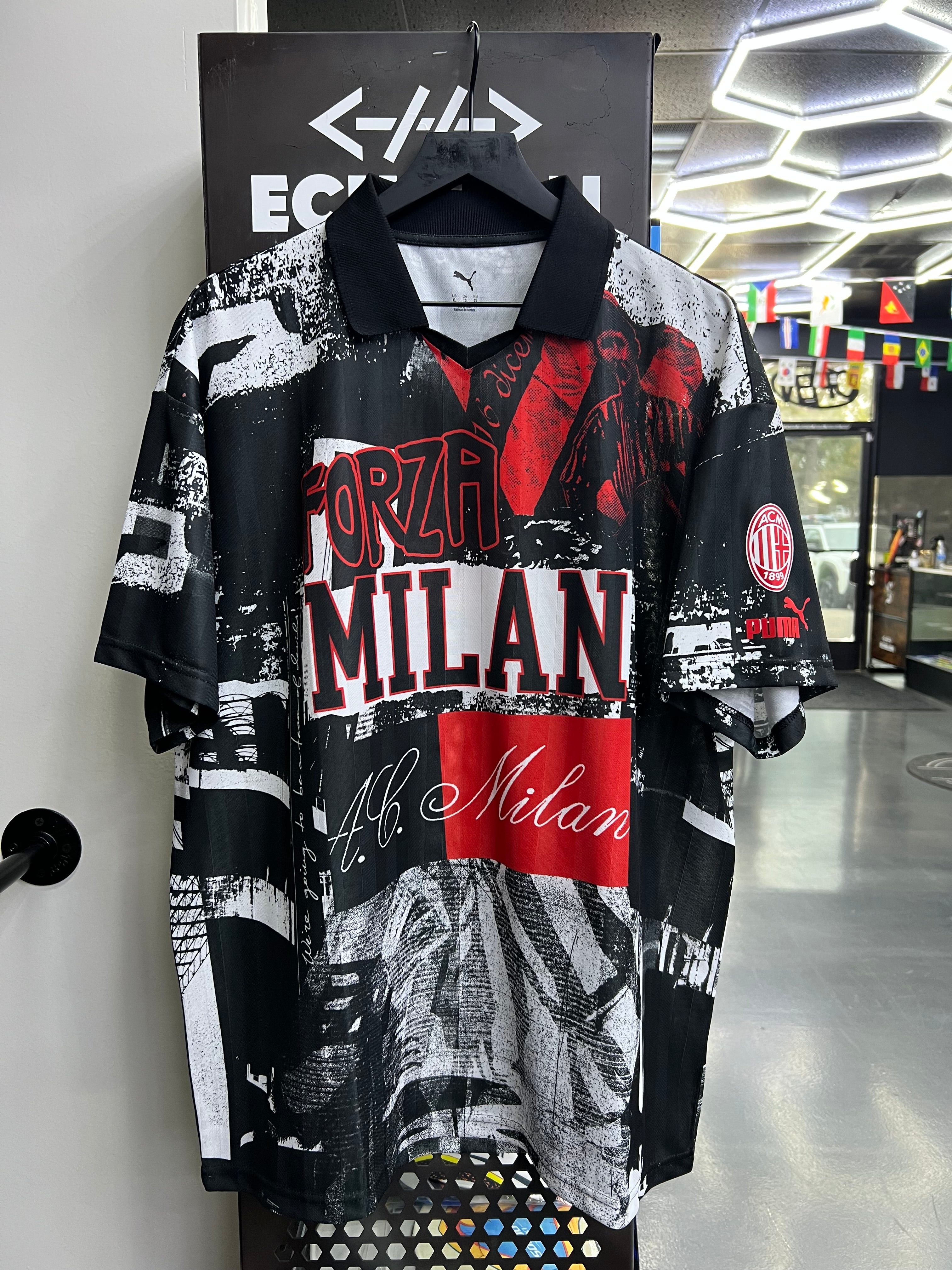 Puma AC Milan “Forza Milan” All-Over Print Polo Jersey – Black/Red