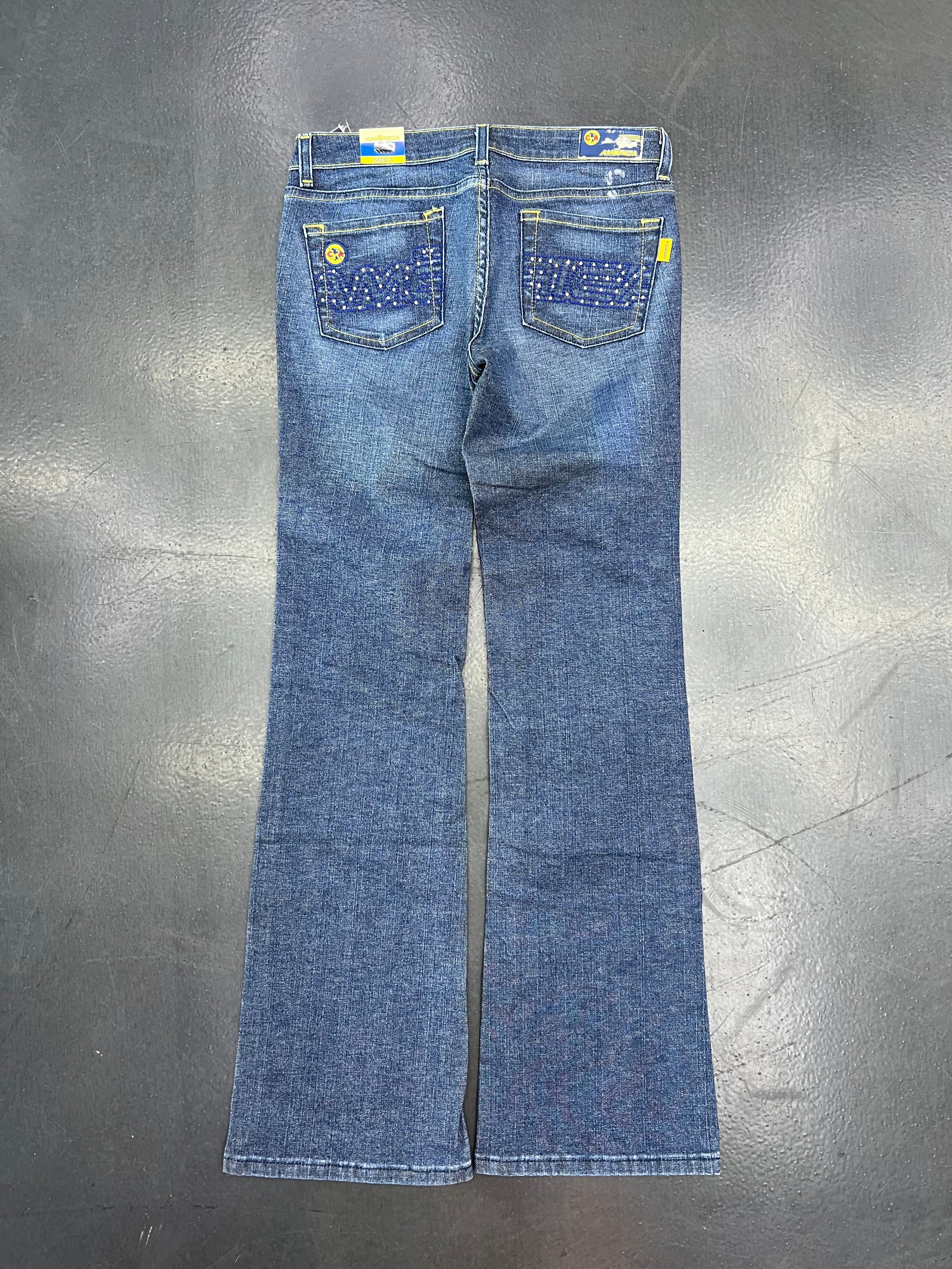 Club América Vintage Y2K Liga MX Rhinestone Denim Jeans – Light Wash