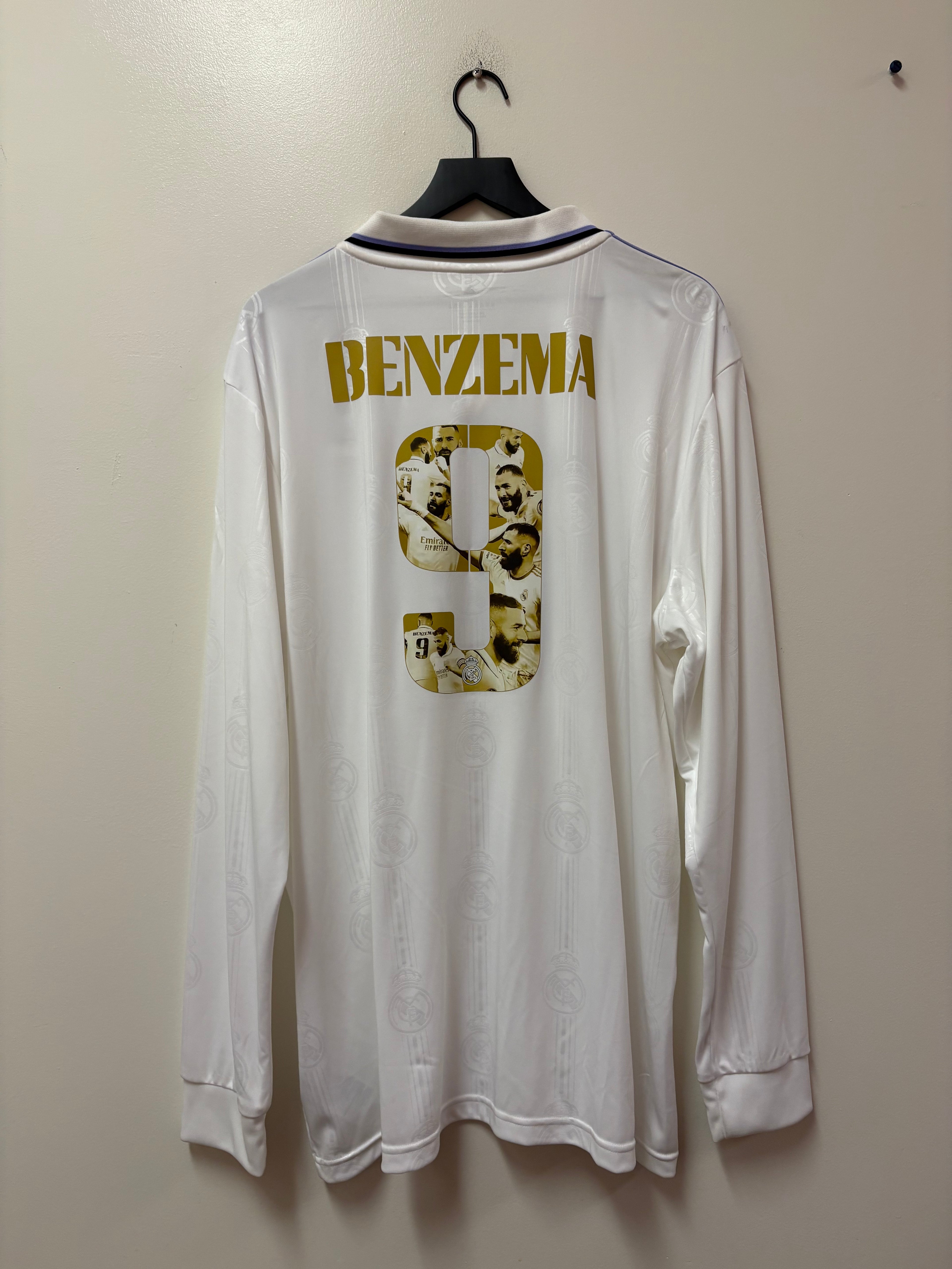 Adidas Real Madrid 2022/23 Long Sleeve Home Jersey: Benzema #9