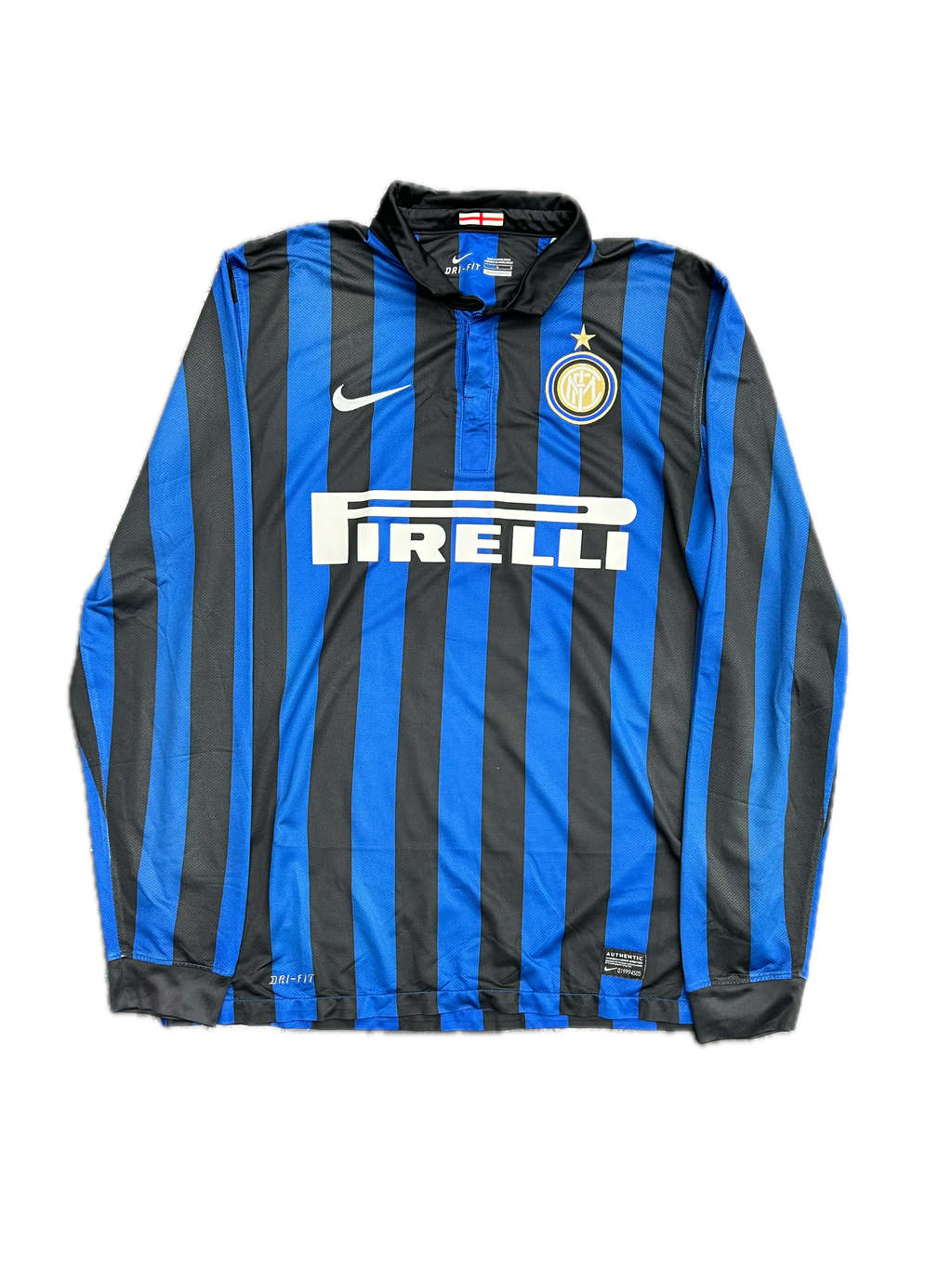 Blue and black striped bag with Pirelli logo on a white background