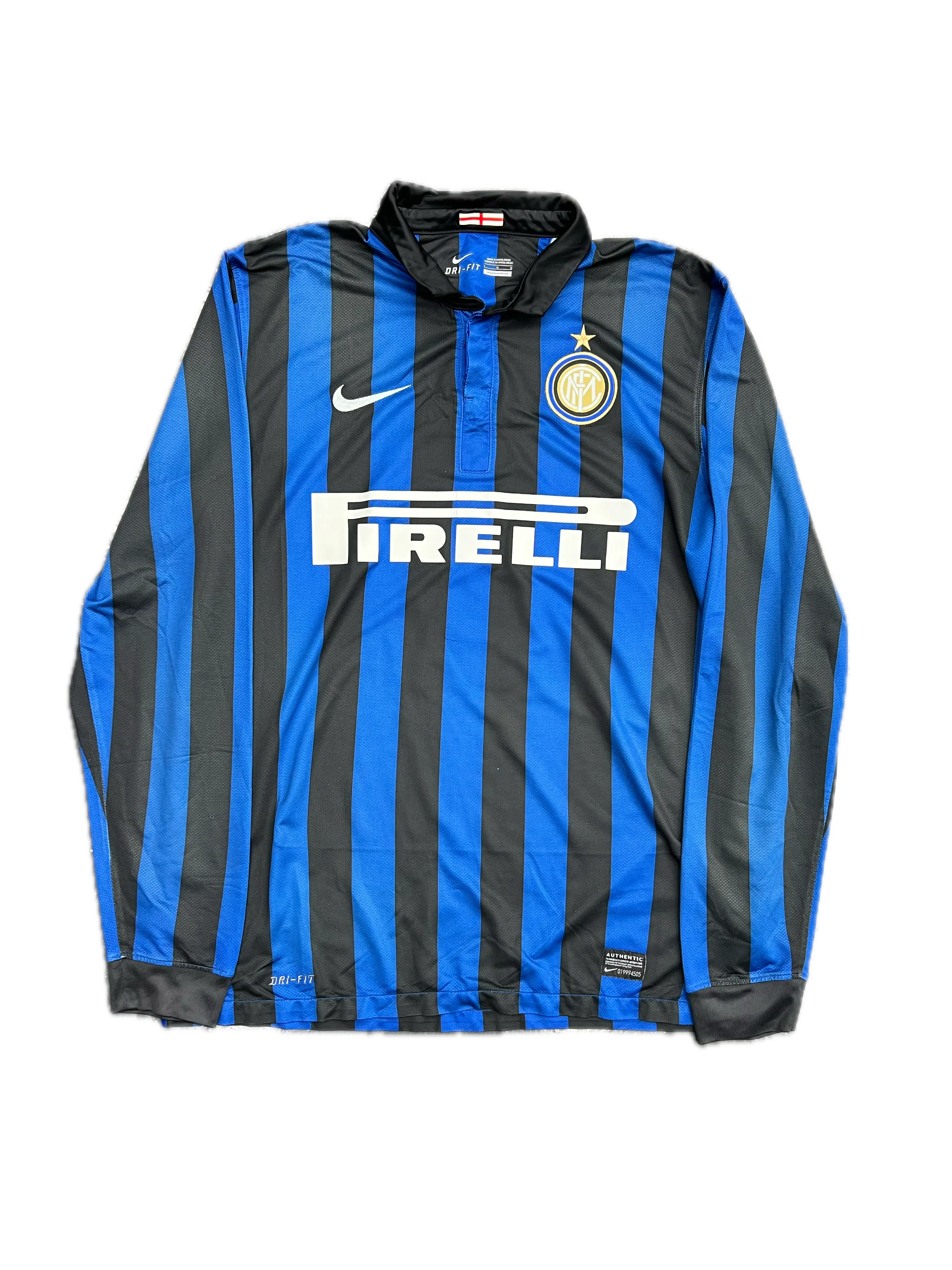 Blue and black striped bag with Pirelli logo on a white background