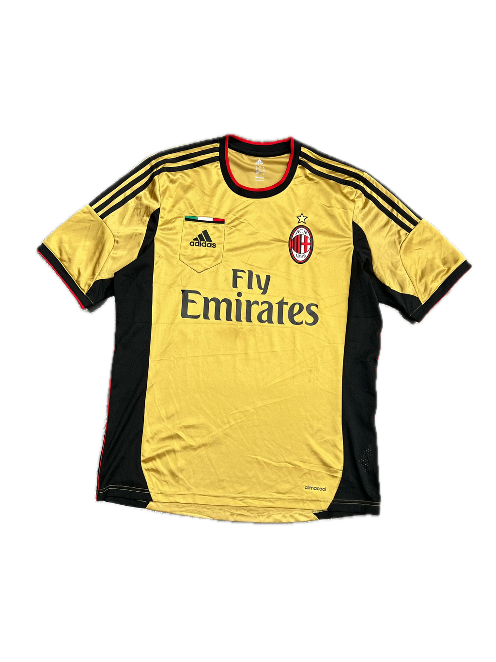 Yellow sports jersey with black accents and branding on a white background