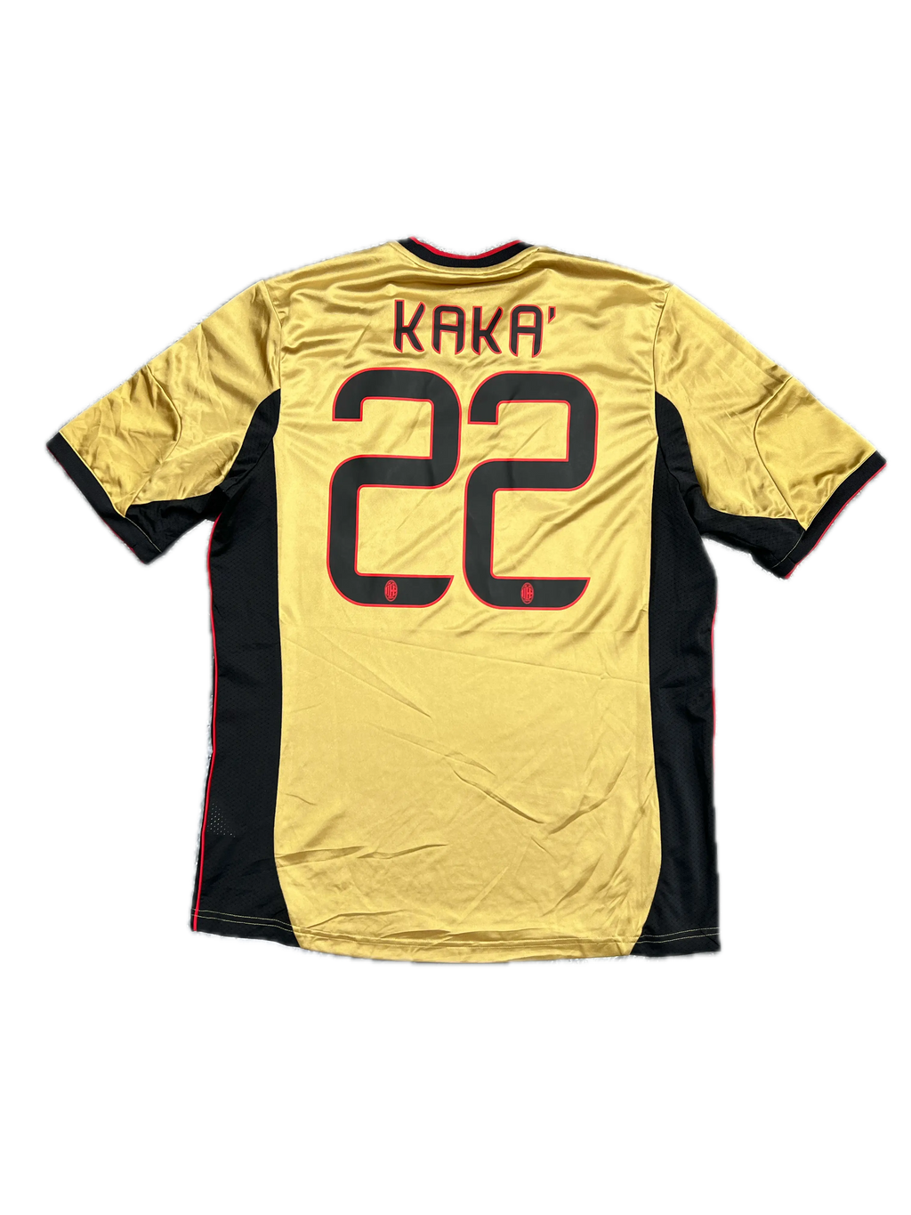Yellow sports jersey with black and red details, featuring the number 22 and the name 'Kaka'.
