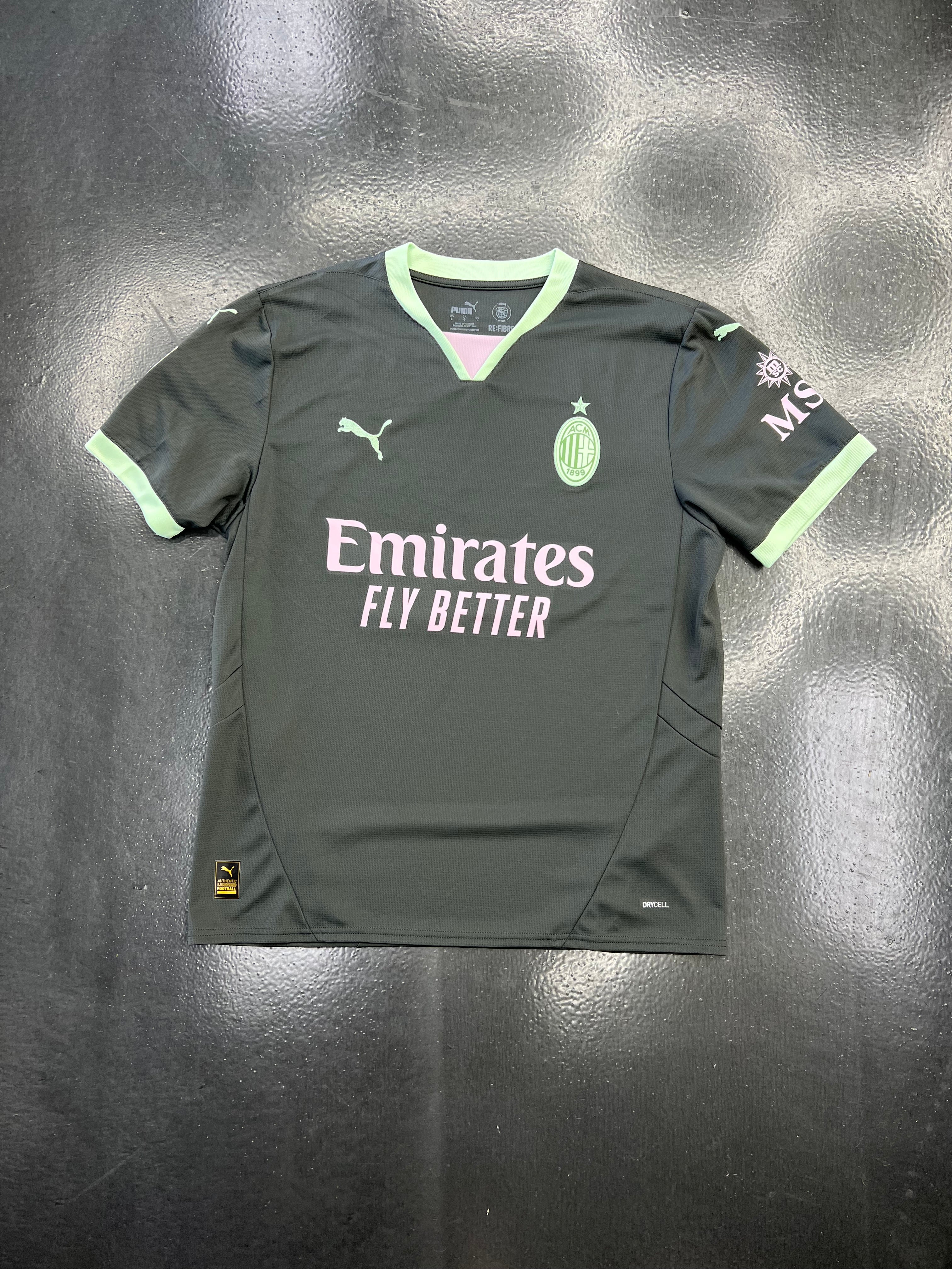 PUMA AC Milan Third Jersey M. Maignan #16 23/24 – Charcoal Green/Pink w/ Serie A Patch
