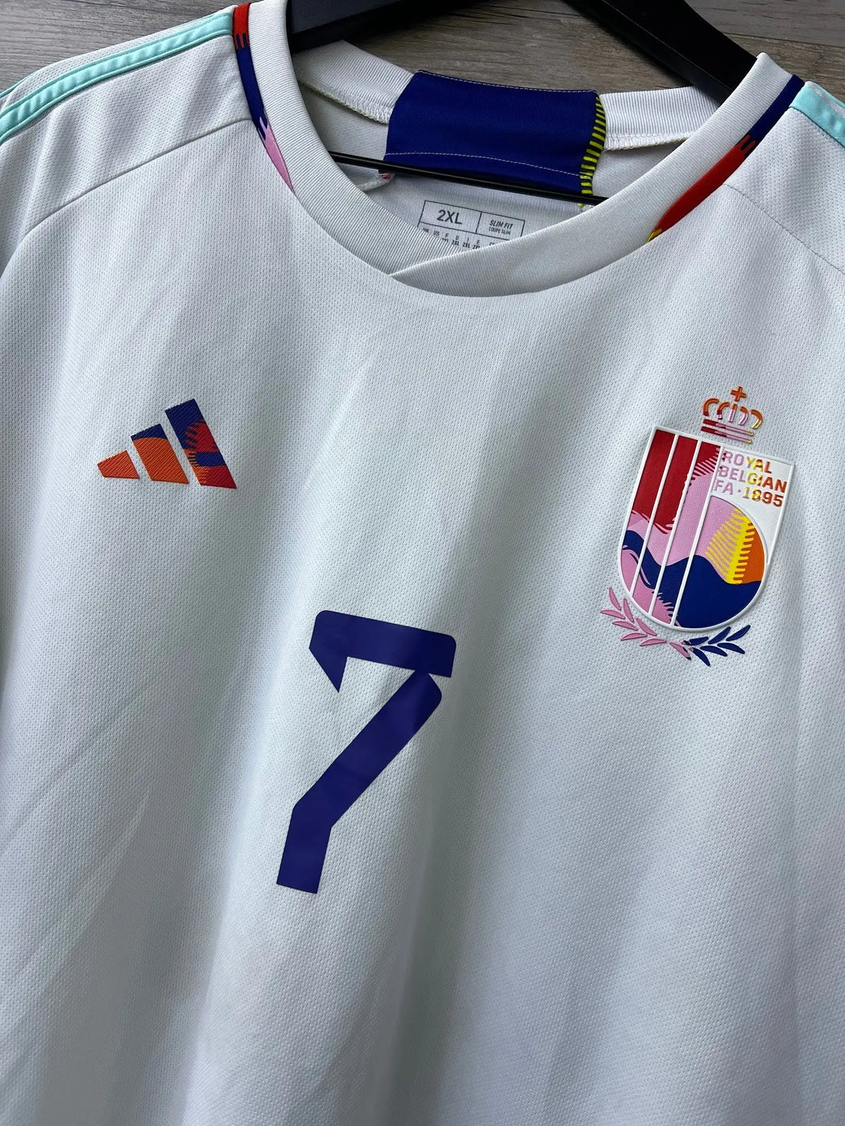 adidas Belgium 2022 Away Jersey – De Bruyne #7 – White/Multicolor — detail