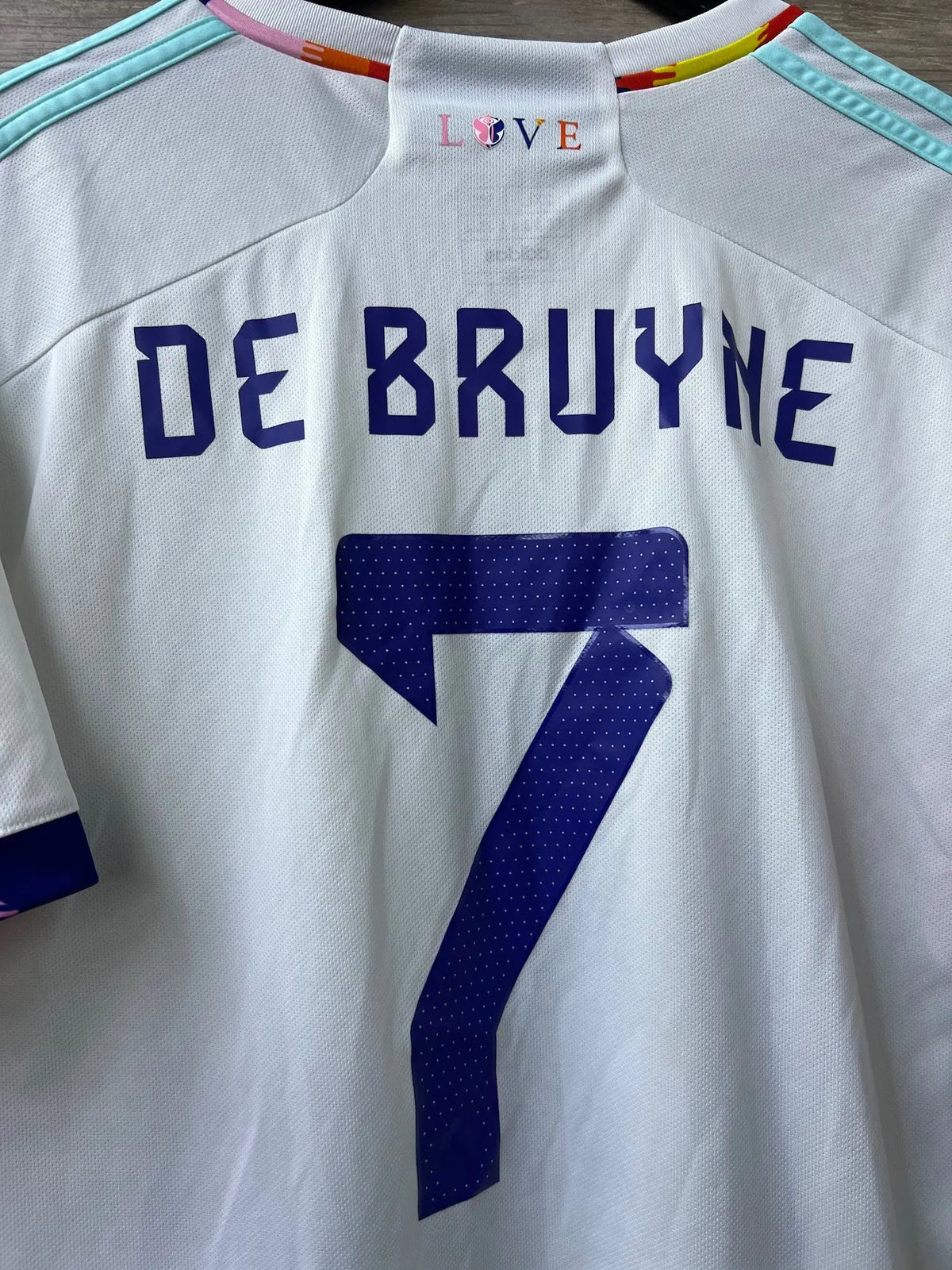adidas Belgium 2022 Away Jersey – De Bruyne #7 – White/Multicolor — detail