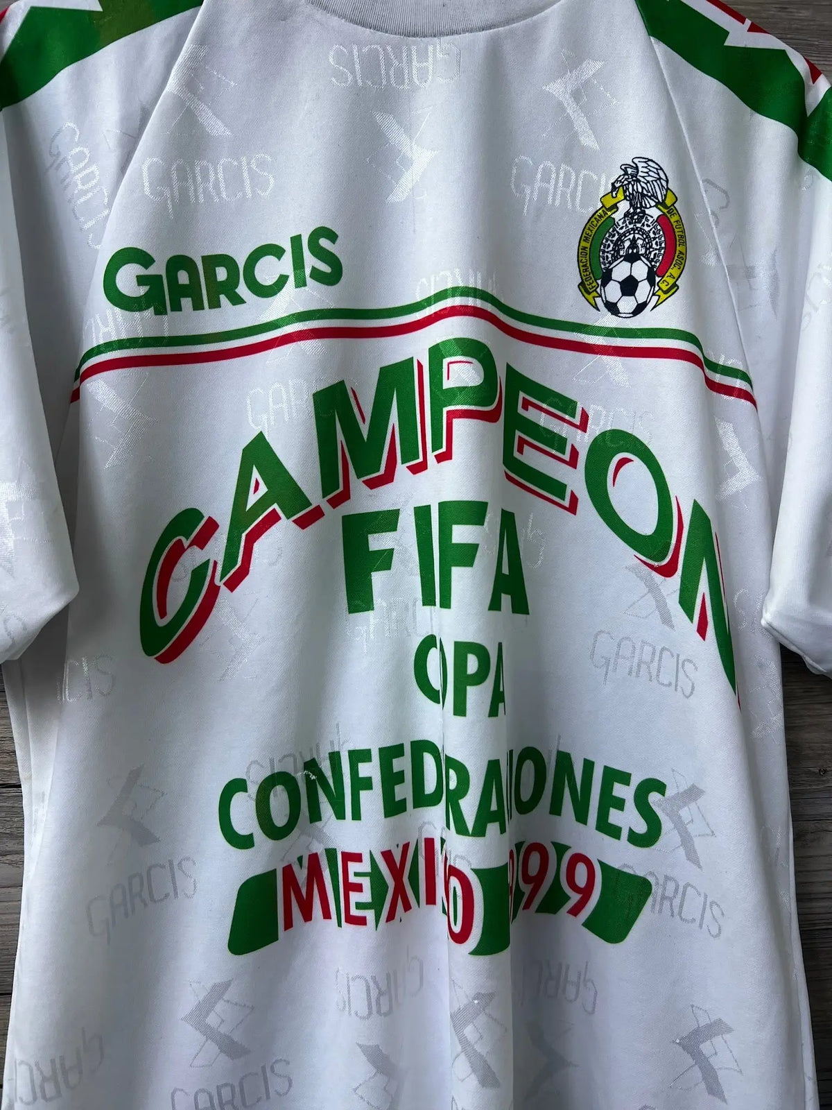 Garcis Mexico 1999 Confederations Cup Champions Jersey – White – M — front detail