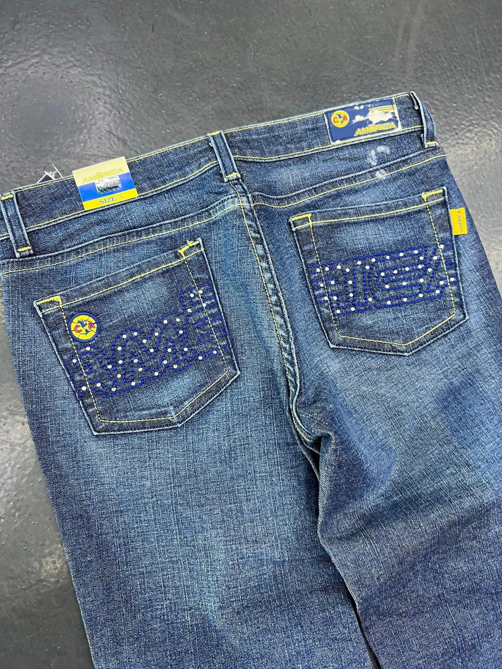 Club América Vintage Y2K Liga MX Rhinestone Denim Jeans – Light Wash - STA Apparel - America