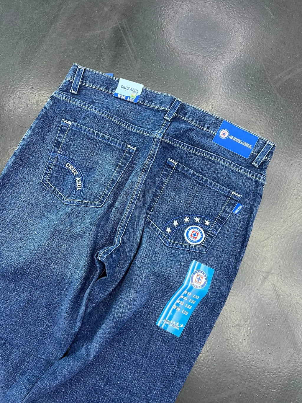 Club Cruz Azul Vintage Y2K Liga MX Denim Jeans – Crest Pocket Dark Wash - STA Apparel - Cruz azul
